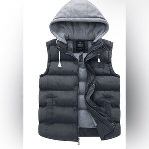 Men's Winter Quilted Vest Removable Hooded Sleeveless Puffer Vest‎ Size M